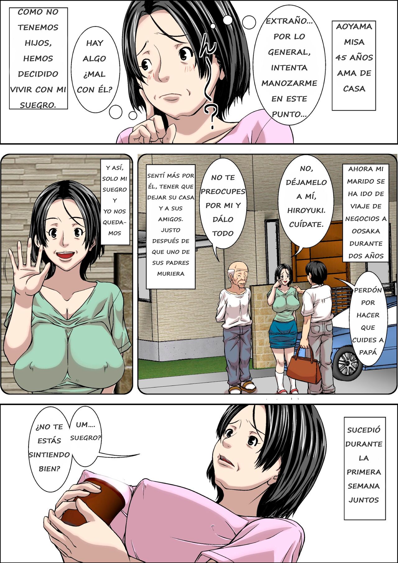 Otou-san! Musuko no Yome  ni Hatsujou Shicha Damedesu yo! |  No Puedes Excitarte con la Esposa de tu Hijo page 4 full
