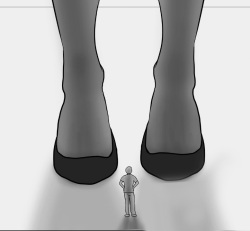 store manager inspects giant women