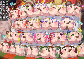 A food stall lined with butts with faces painted on them cover
