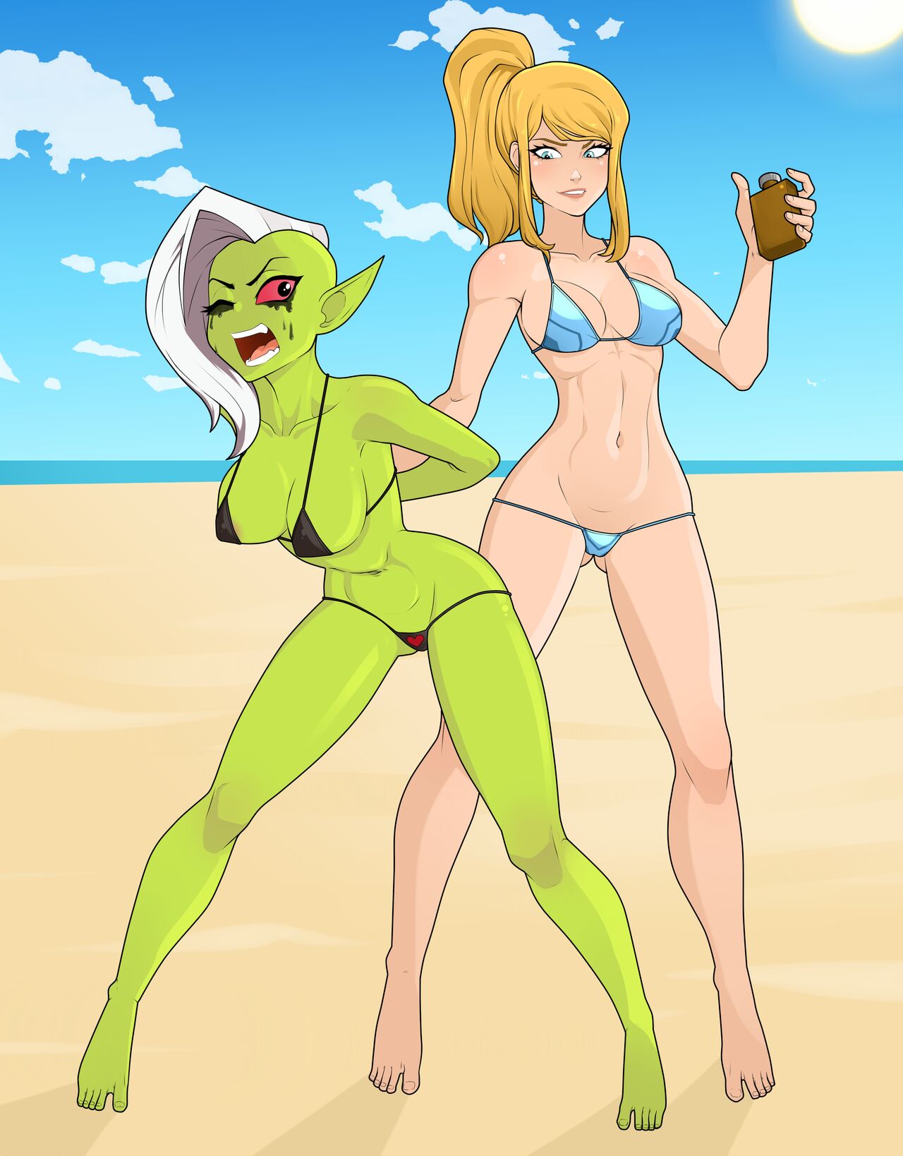 Samus on the Beach Babe Bounty-Hunt page 1 full