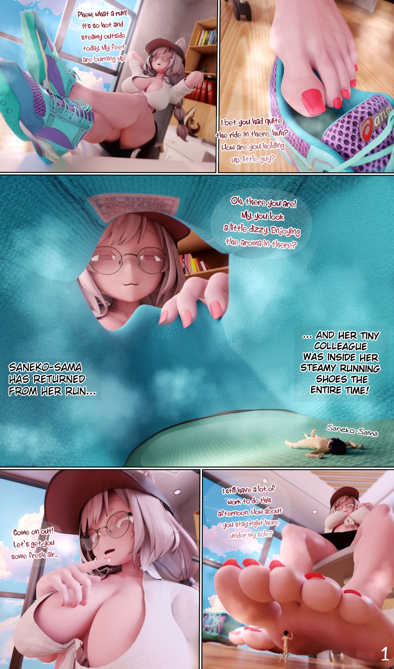 Another Hot Day in Saneko's Office + Totally Smushed in Sweaty Soles page 1 full