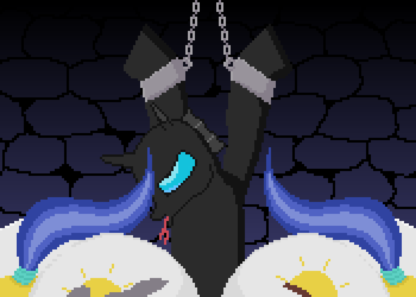 Changeling Punished VIa Double Facesitting By Guard Mares While Chained Up In Dungeon page 1 full