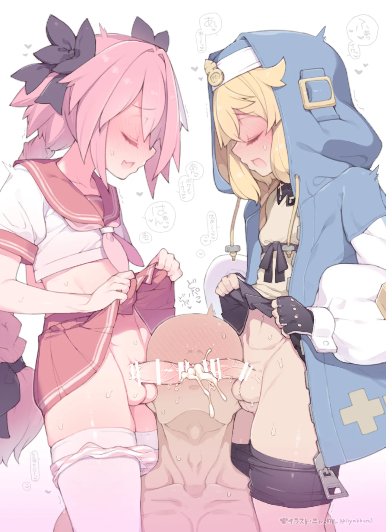 Bridget-kyun to Astolfo-kyun ni Hasamare Nagara Surisuri Saretari Gyaku Fella Shitari suru Illust page 6 full