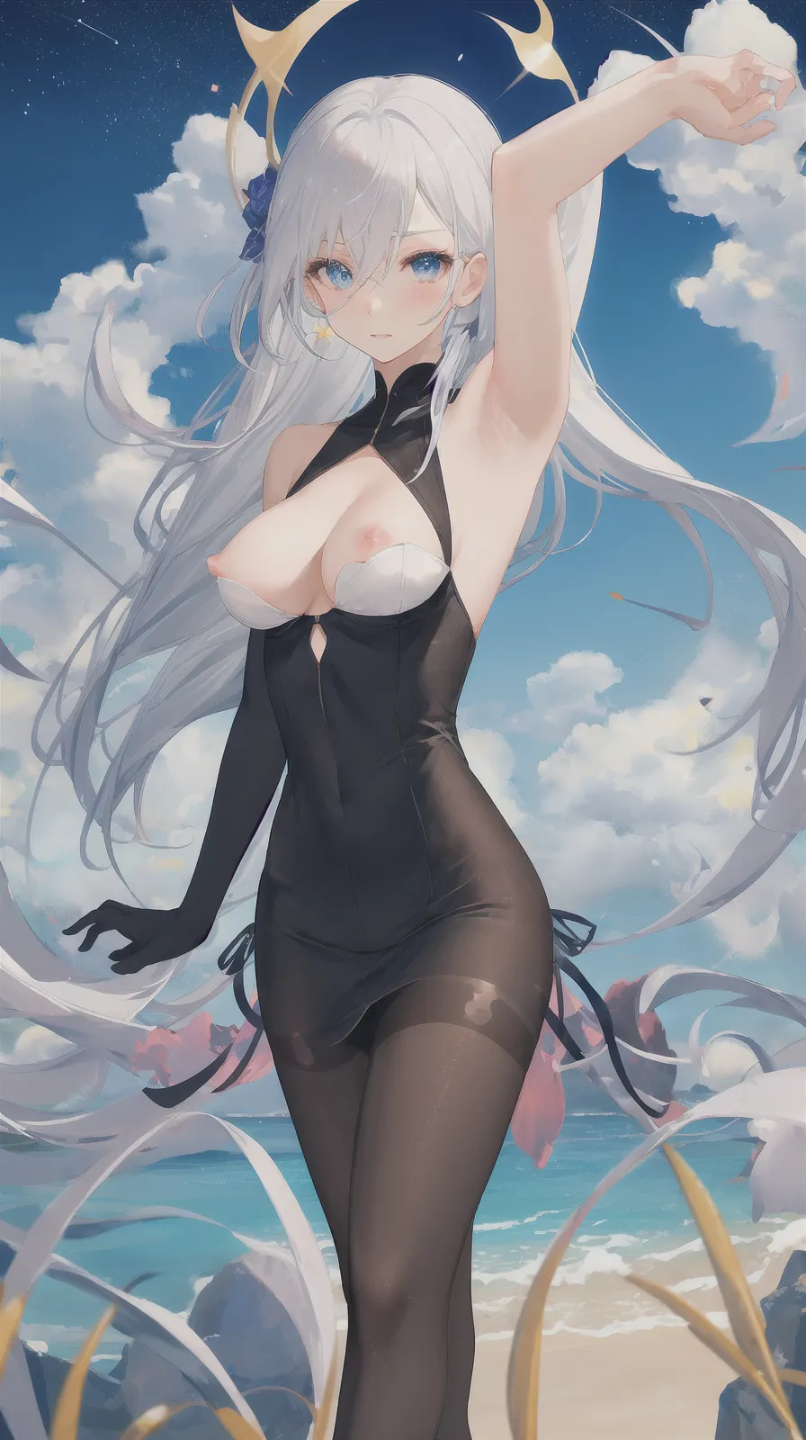 White haired girl with huge breasts by AI page 2 full