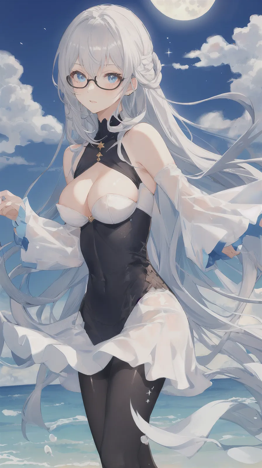 White haired girl with huge breasts by AI page 4 full