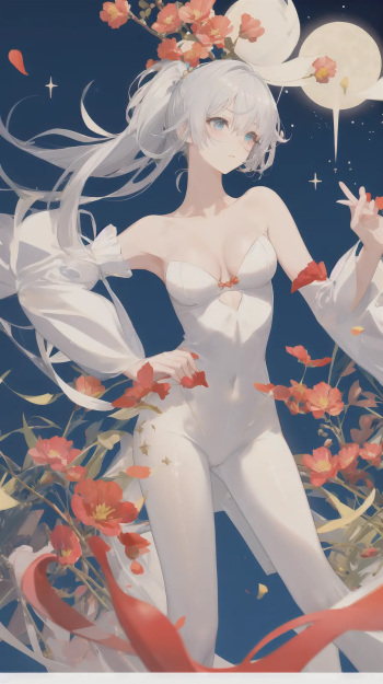 White haired girl with huge breasts by AI cover