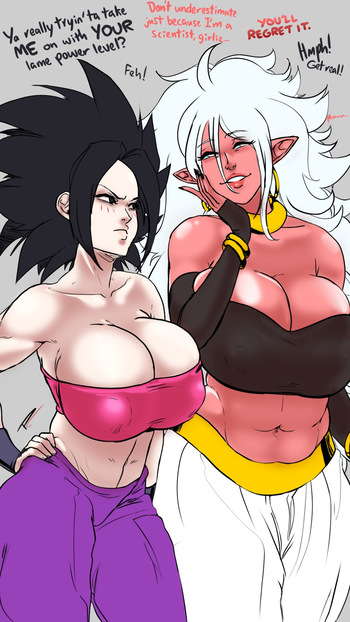 Caulifla and Android 21 Compare Power Levels cover