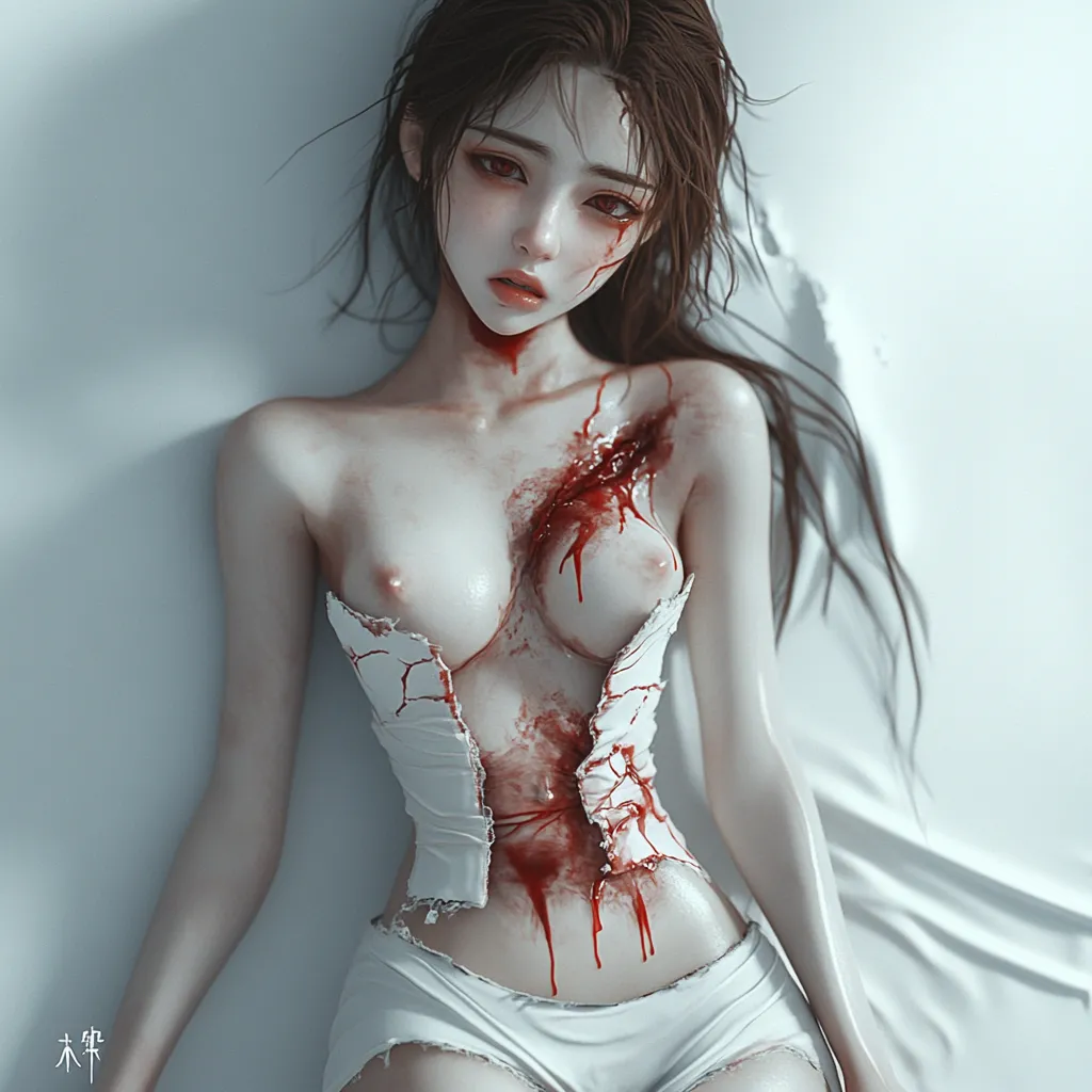Girl in blood and white dress. Guro page 1 full