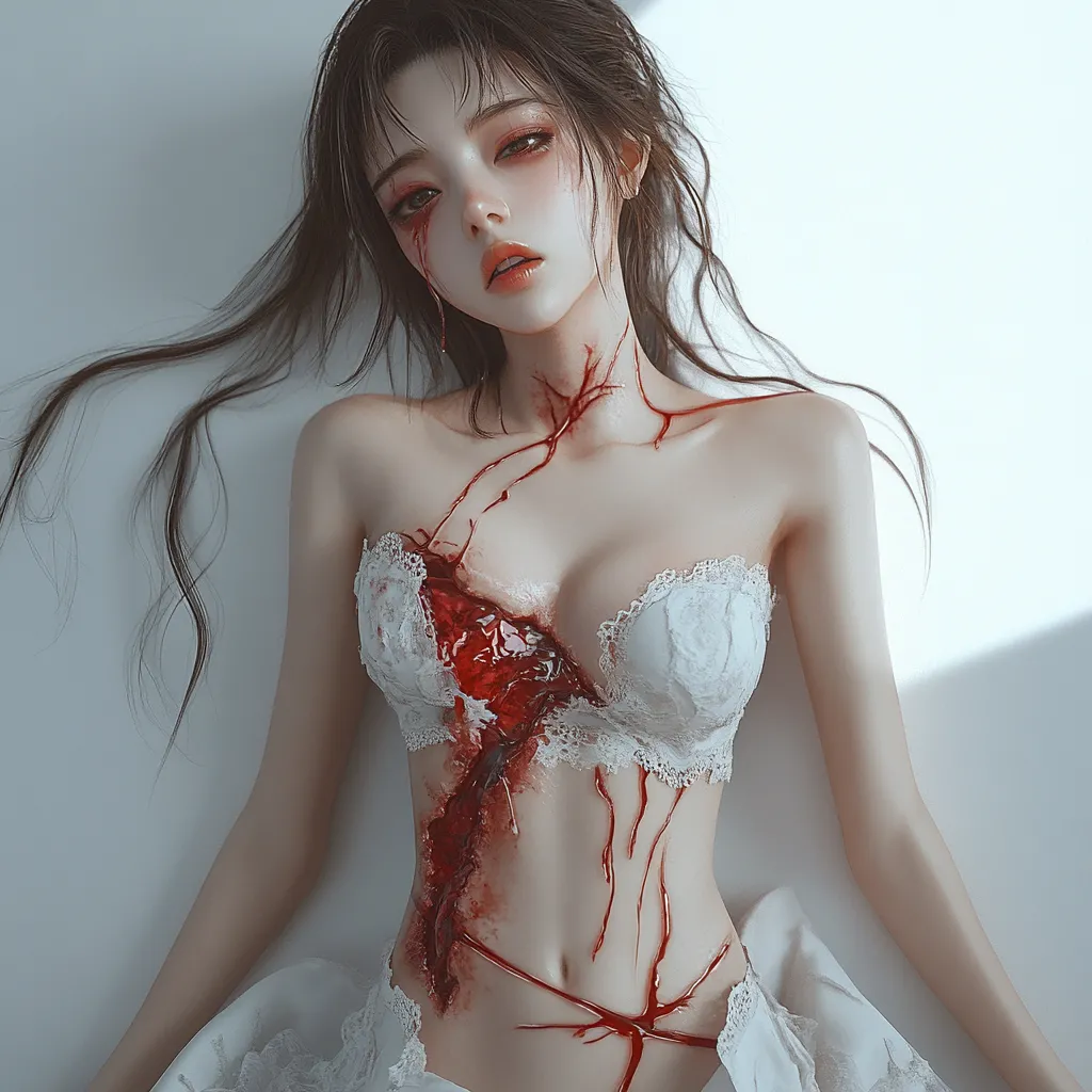 Girl in blood and white dress. Guro page 3 full