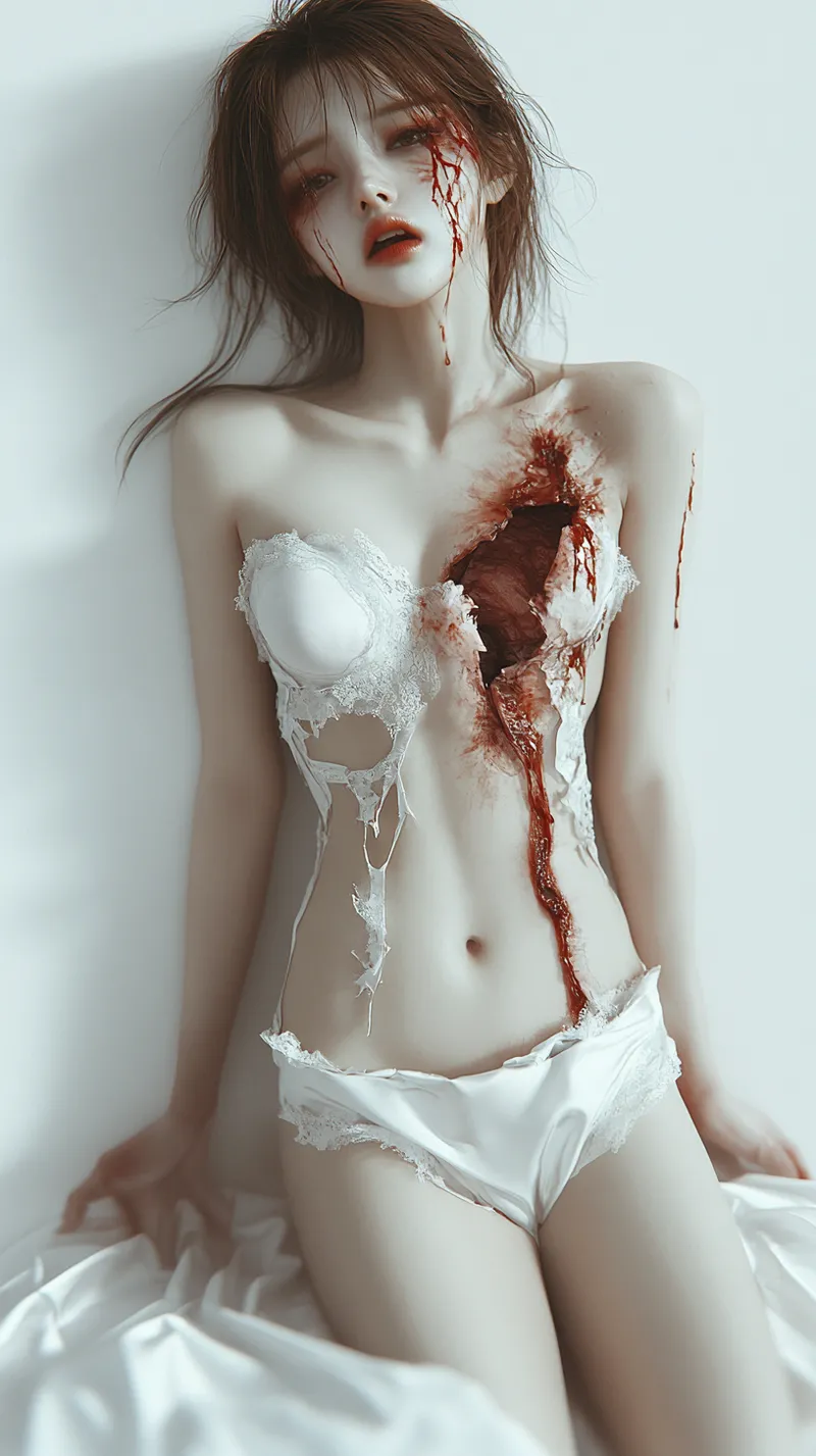 Girl in blood and white dress. Guro page 6 full