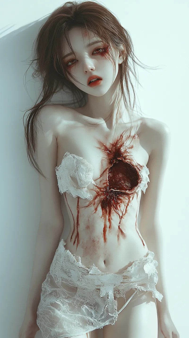 Girl in blood and white dress. Guro page 7 full