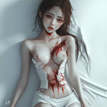 Girl in blood and white dress. Guro cover