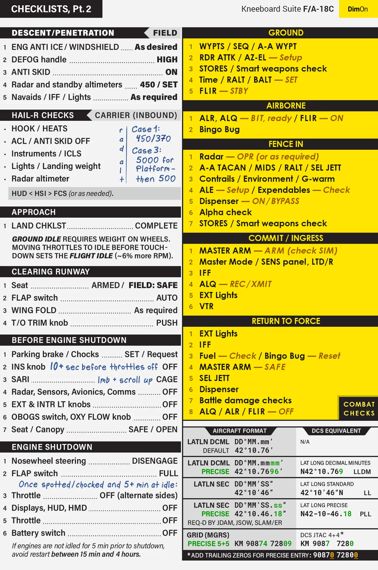 F/A-18C kneeboard checklist for DCS World page 2 full