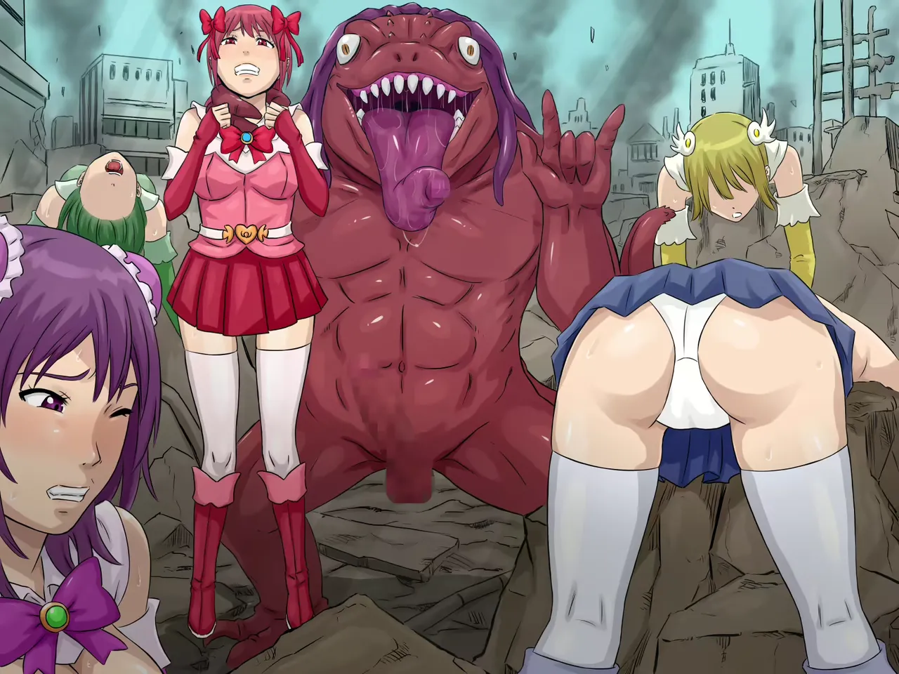 Shūkaku no koku ~ nikuyoku ni ueta kaijin-tachi ni kui chirakasa rete iku henshin hiroin-tachi ~ page 1 full