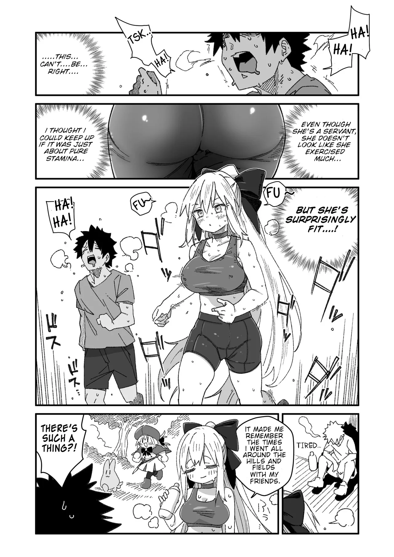 Morgan ga Otto to Issho ni Ase o Kaku Hon. | A Book about Morgan Getting Sweaty Together with Her Husband. page 4 full