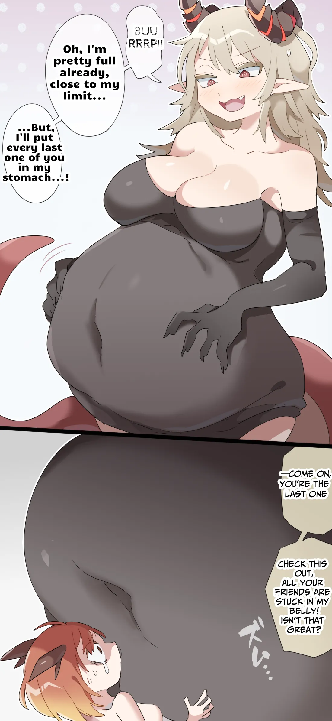 The dragon girl swallows all the adventurers whole in a swollen belly samesize vore comic page 5 full