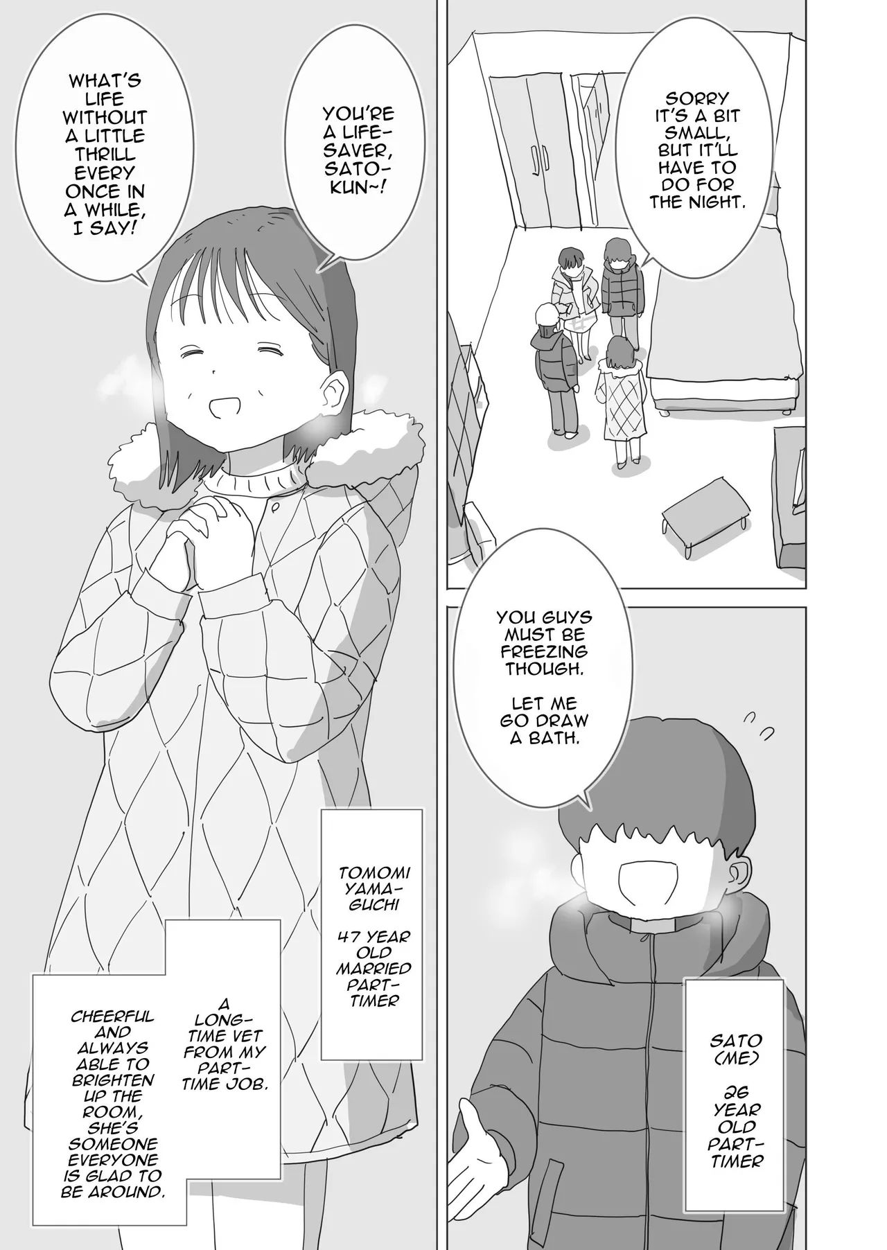 Aru Ooyuki no Tsumetai Yoru Boku no Ie no Futon no Naka de Beit-saki no Onnanoko-tachi ga Naisho de Micchaku Atatame Ecchi Shite Kureta. | One Cold Snowy Night, My Colleague Secretly Had Intimate Warm-up Sex With Me Under The Bed Sheets. page 6 full