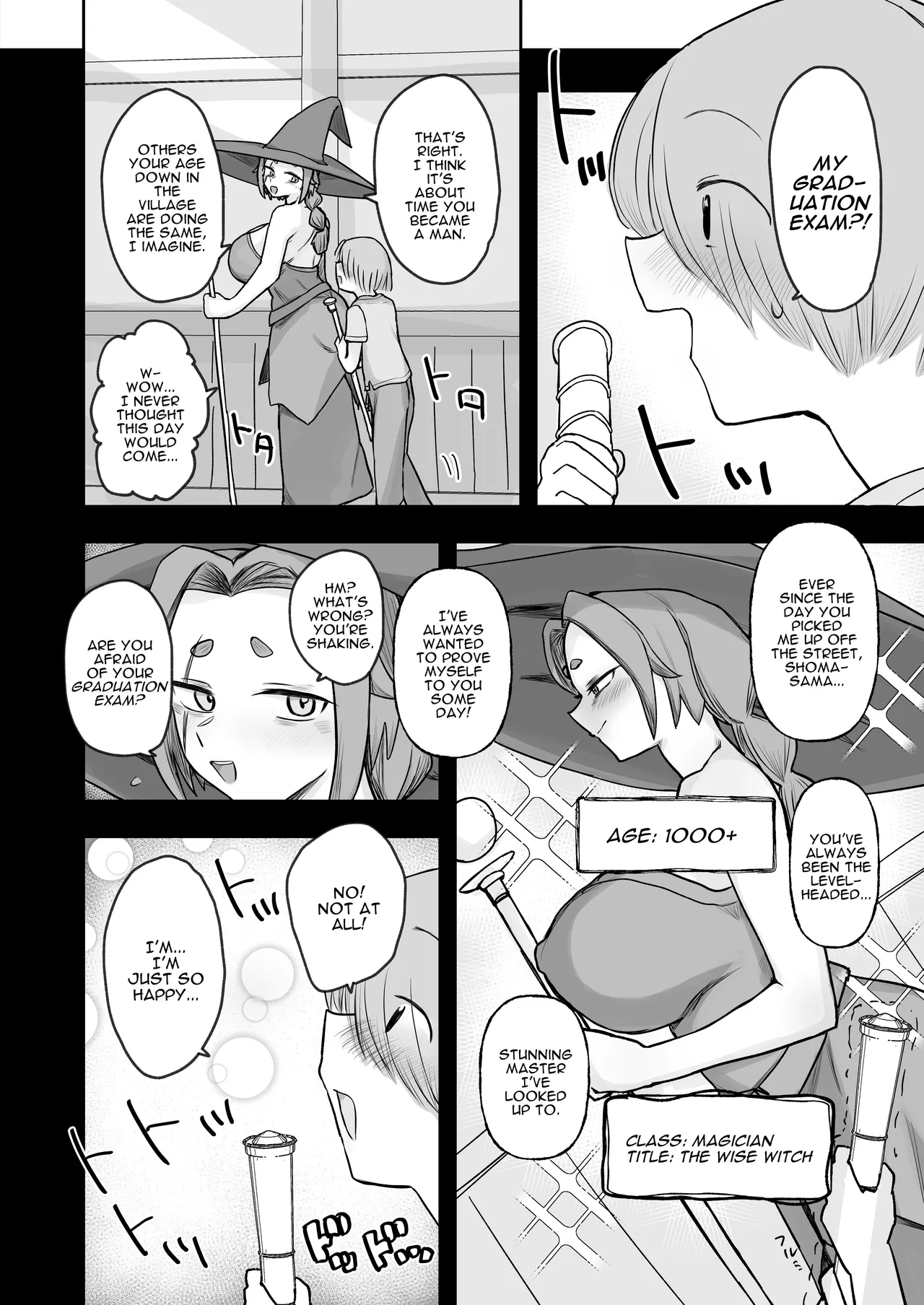 “Warabe-sotsu Shiken” de Deshi ♂ Kara Seishi o Shiboritoru Deshi Rabu de Kachi Chi Majo Shishō 1000-sai ￪ | 1000 Year Old Witch Cumsqueezes Her Disciple During His Virginity Graduation Exam page 4 full