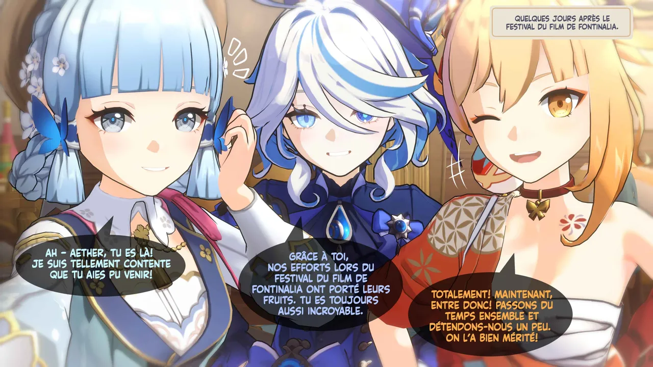 Ayaka / Furina / Yoimiya x Aether 4P page 1 full